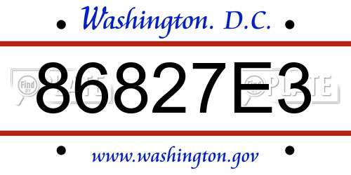 86827E3 District Of Columbia License Plate