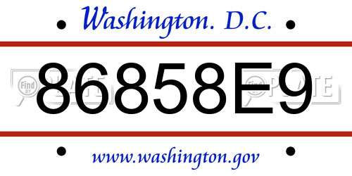 86858E9 District Of Columbia License Plate