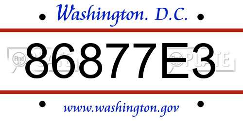 86877E3 District Of Columbia License Plate