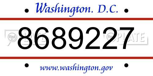 8689227 District Of Columbia License Plate