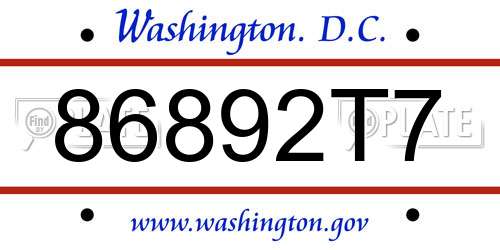 86892T7 District Of Columbia License Plate