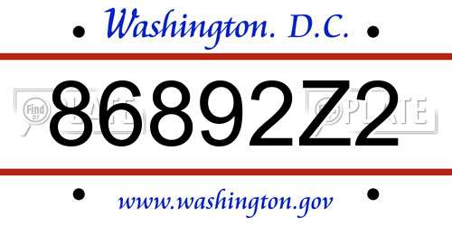 86892Z2 District Of Columbia License Plate