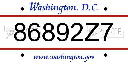 86892Z7 District Of Columbia License Plate