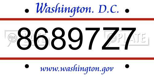 86897Z7 District Of Columbia License Plate