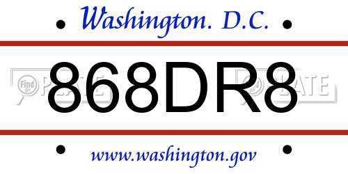 868DR8 District Of Columbia License Plate