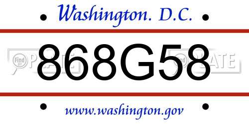 868G58 District Of Columbia License Plate