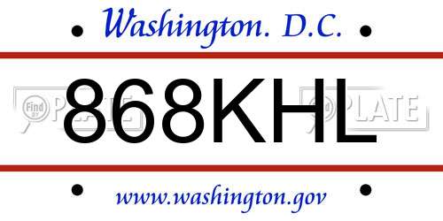 868KHL District Of Columbia License Plate