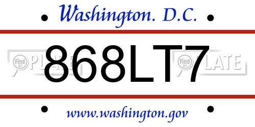 868LT7 District Of Columbia License Plate