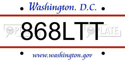 868LTT District Of Columbia License Plate