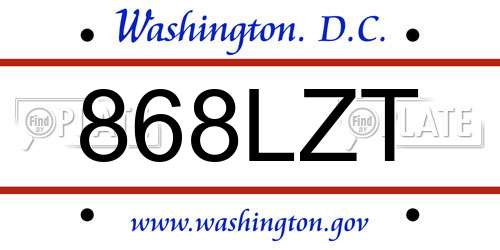 868LZT District Of Columbia License Plate