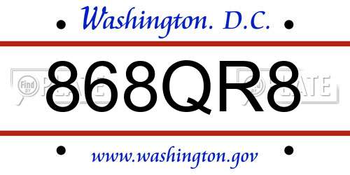 868QR8 District Of Columbia License Plate