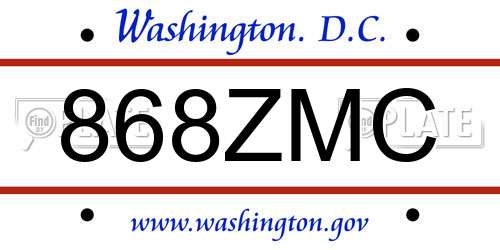 868ZMC District Of Columbia License Plate