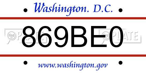 869BE0 District Of Columbia License Plate