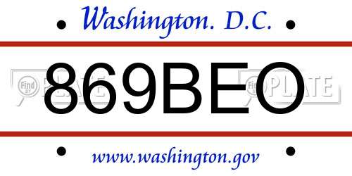 869BEO District Of Columbia License Plate