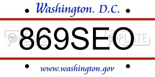 869SEO District Of Columbia License Plate