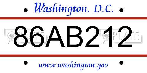 86AB212 District Of Columbia License Plate