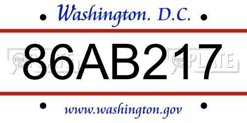 86AB217 District Of Columbia License Plate