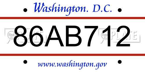 86AB712 District Of Columbia License Plate