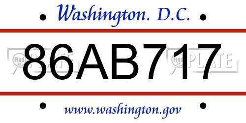 86AB717 District Of Columbia License Plate