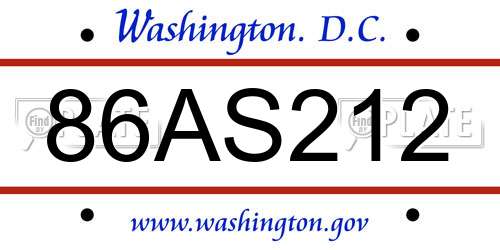 86AS212 District Of Columbia License Plate