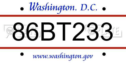 86BT233 District Of Columbia License Plate