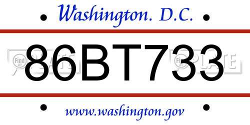 86BT733 District Of Columbia License Plate