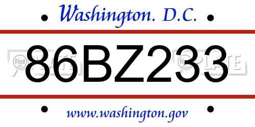 86BZ233 District Of Columbia License Plate