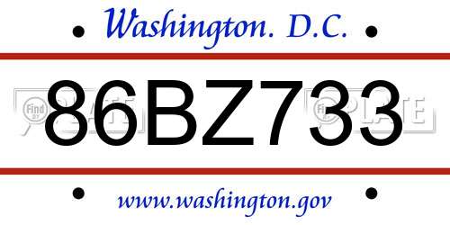 86BZ733 District Of Columbia License Plate