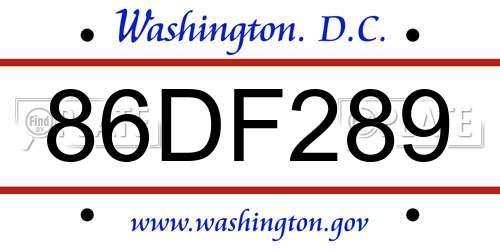 86DF289 District Of Columbia License Plate