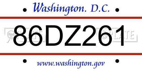 86DZ261 District Of Columbia License Plate