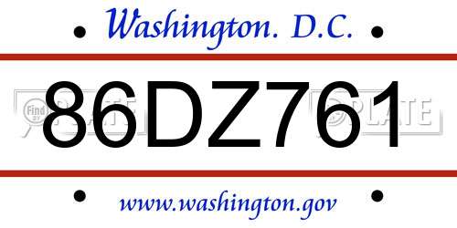 86DZ761 District Of Columbia License Plate