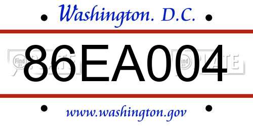 86EA004 District Of Columbia License Plate