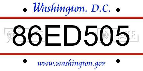 86ED505 District Of Columbia License Plate