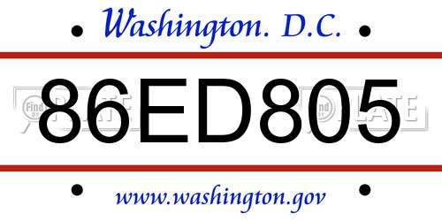 86ED805 District Of Columbia License Plate