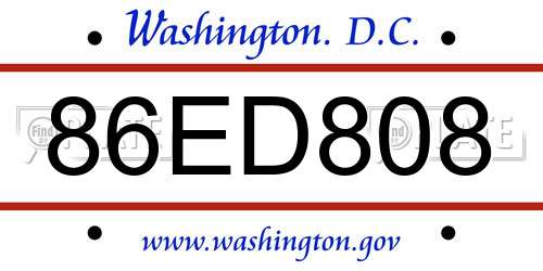 86ED808 District Of Columbia License Plate