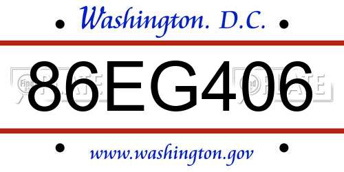 86EG406 District Of Columbia License Plate