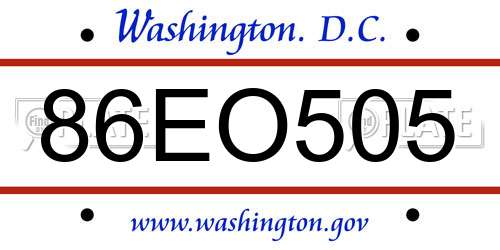 86EO505 District Of Columbia License Plate