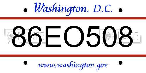 86EO508 District Of Columbia License Plate