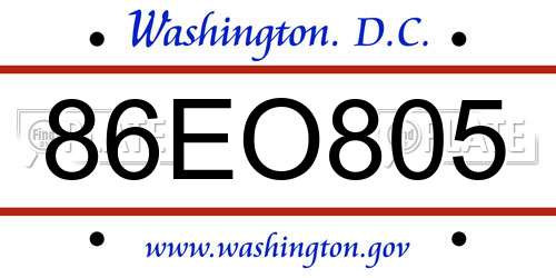 86EO805 District Of Columbia License Plate
