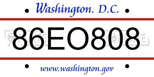86EO808 District Of Columbia License Plate