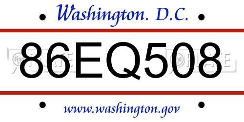 86EQ508 District Of Columbia License Plate