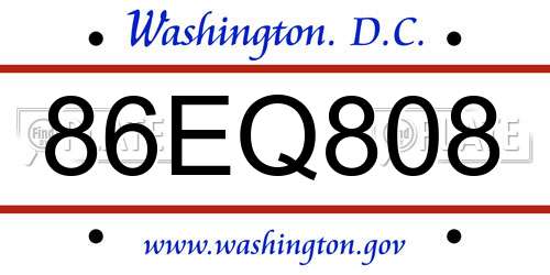 86EQ808 District Of Columbia License Plate