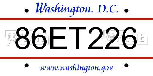 86ET226 District Of Columbia License Plate