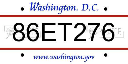 86ET276 District Of Columbia License Plate