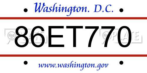 86ET770 District Of Columbia License Plate