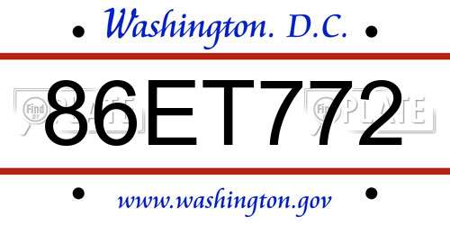 86ET772 District Of Columbia License Plate
