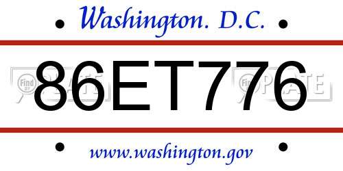 86ET776 District Of Columbia License Plate