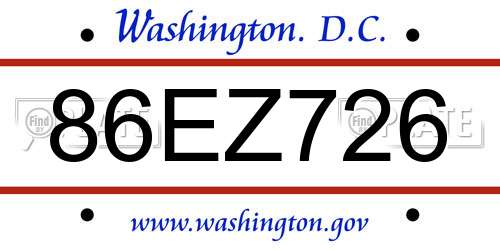 86EZ726 District Of Columbia License Plate