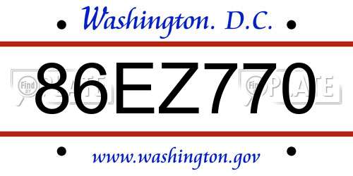 86EZ770 District Of Columbia License Plate