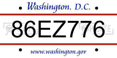 86EZ776 District Of Columbia License Plate
